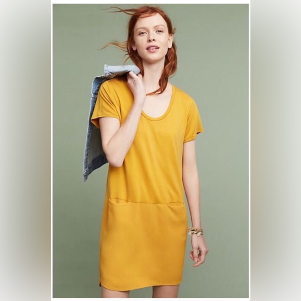 Anthropologie DOLAN Left Coast Loren Mustard Yellow Tunic Shift Pocket‎ Dress XL
